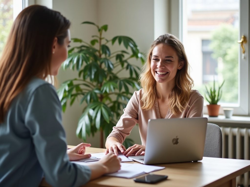 A friendly Recourse advocate talks with a client on a video call, walking them through their appeal.